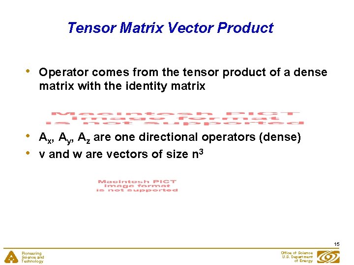 Tensor Matrix Vector Product • Operator comes from the tensor product of a dense