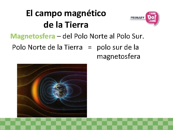 El campo magnético de la Tierra Magnetosfera – del Polo Norte al Polo Sur.