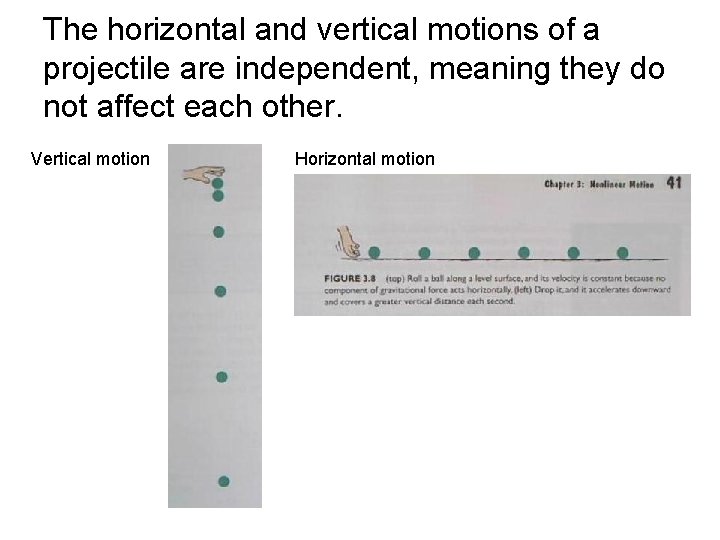 The horizontal and vertical motions of a projectile are independent, meaning they do not The horizontal and vertical motions of a projectile are independent, meaning they do not