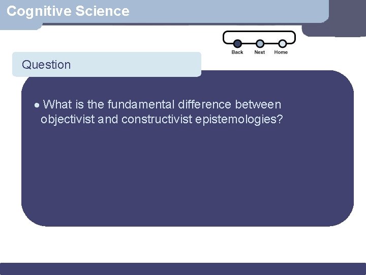 Cognitive Science Question Scenario · What is the fundamental difference between objectivist and constructivist