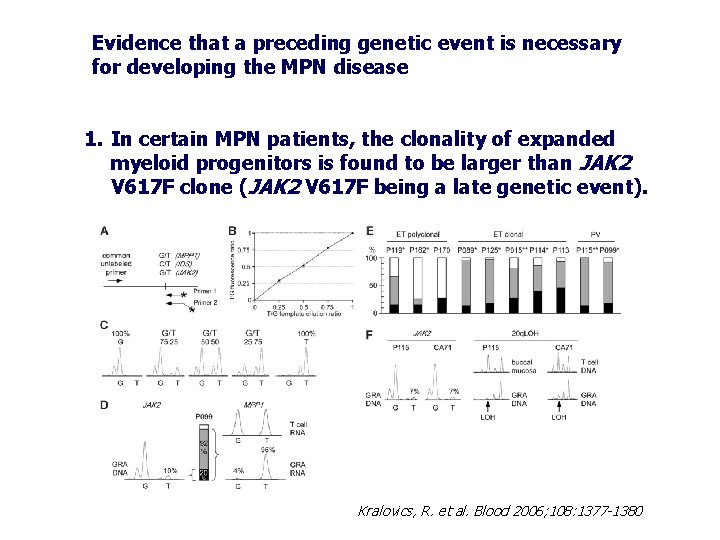 Evidence that a preceding genetic event is necessary for developing the MPN disease 1.