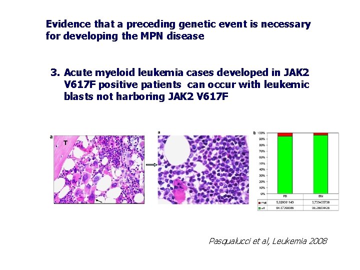 Evidence that a preceding genetic event is necessary for developing the MPN disease 3.