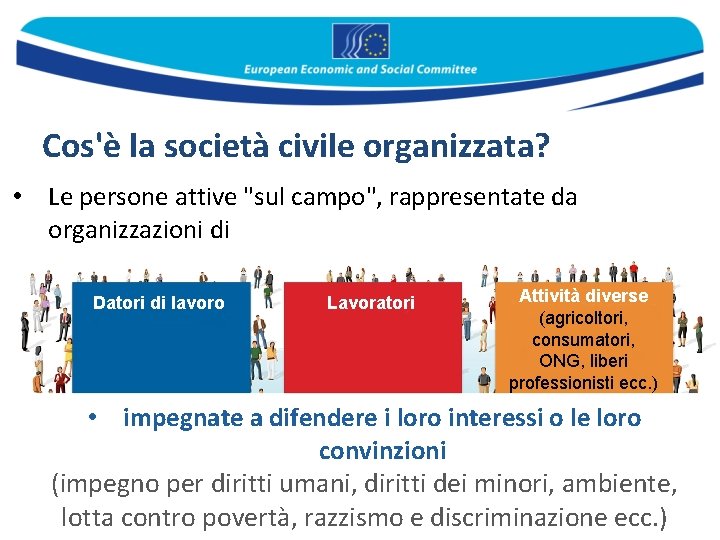 Cos'è la società civile organizzata? • Le persone attive "sul campo", rappresentate da organizzazioni