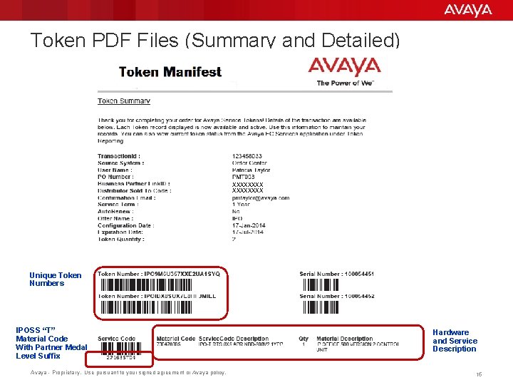 Token PDF Files (Summary and Detailed) XXXXXXXX Unique Token Numbers IPOSS “T” Material Code