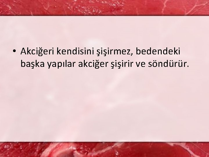  • Akciğeri kendisini şişirmez, bedendeki başka yapılar akciğer şişirir ve söndürür. 