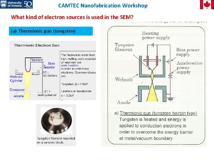 CAMTEC Nanofabrication Workshop What kind of electron sources is used in the SEM? (a)