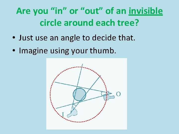 Are you “in” or “out” of an invisible circle around each tree? • Just