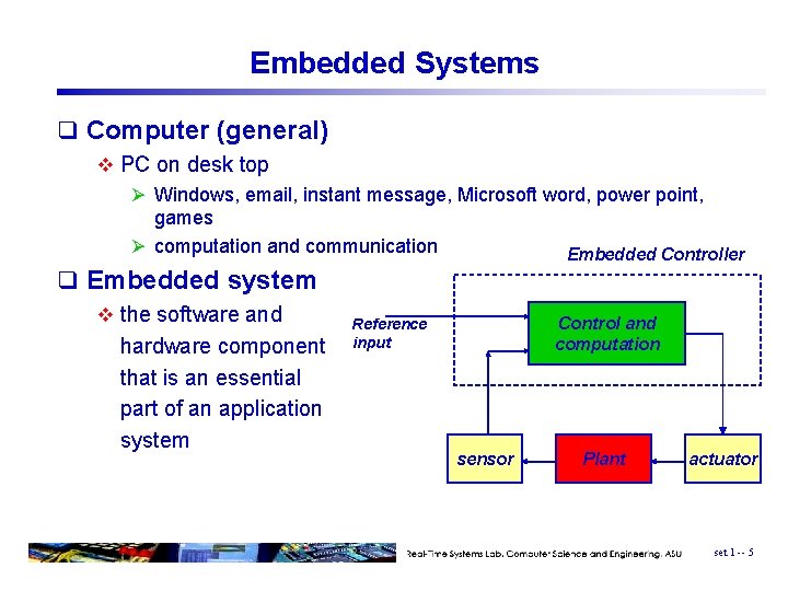 Embedded Systems q Computer (general) v PC on desk top Ø Windows, email, instant