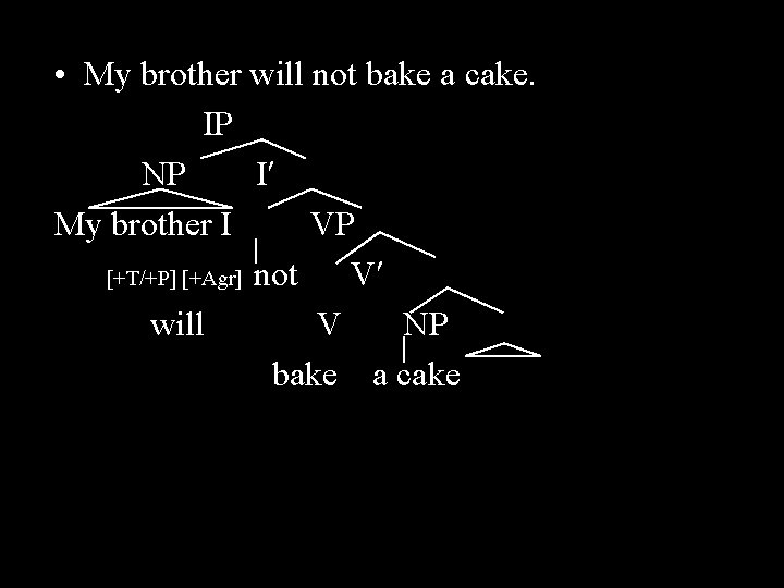  • My brother will not bake a cake. IP NP I My brother