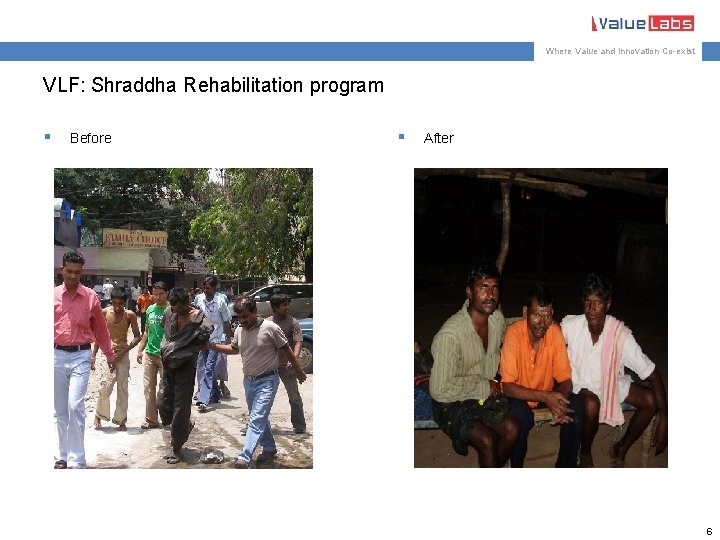 Where Value and Innovation Co-exist VLF: Shraddha Rehabilitation program § Before www. valuelabs. com