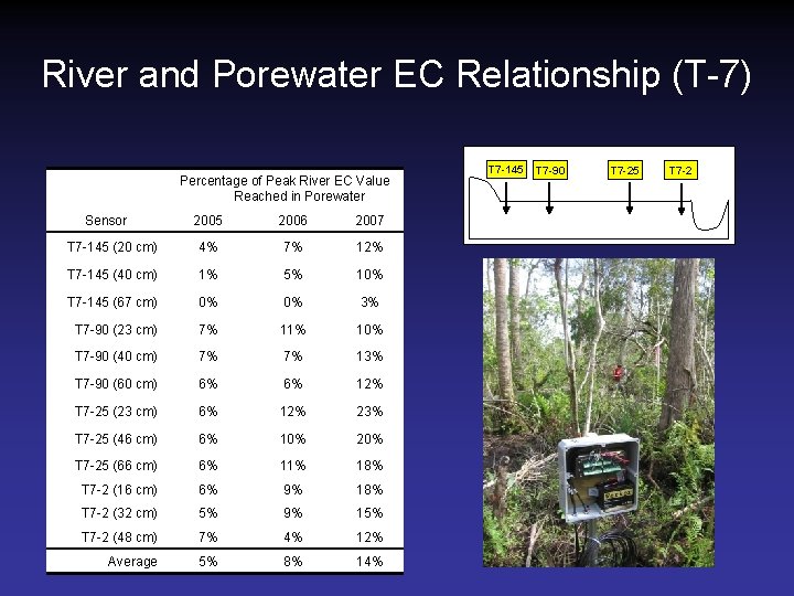 River and Porewater EC Relationship (T-7) Percentage of Peak River EC Value Reached in