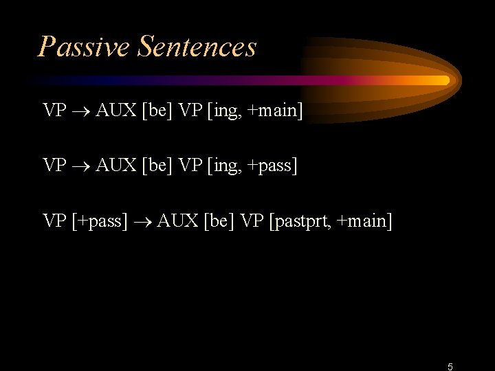 Passive Sentences VP AUX [be] VP [ing, +main] VP AUX [be] VP [ing, +pass]