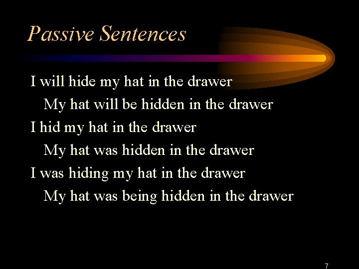 Passive Sentences I will hide my hat in the drawer My hat will be