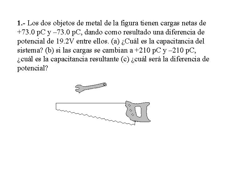 1. - Los dos objetos de metal de la figura tienen cargas netas de