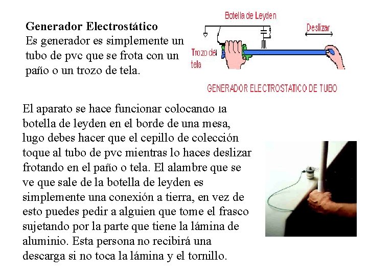 Generador Electrostático Es generador es simplemente un tubo de pvc que se frota con