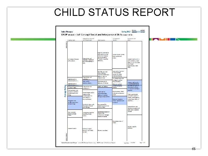 CHILD STATUS REPORT 65 