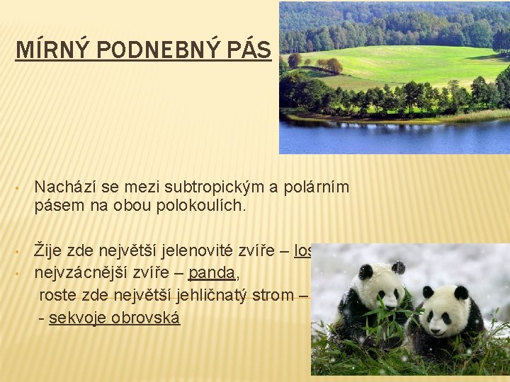 MÍRNÝ PODNEBNÝ PÁS • Nachází se mezi subtropickým a polárním pásem na obou polokoulích.