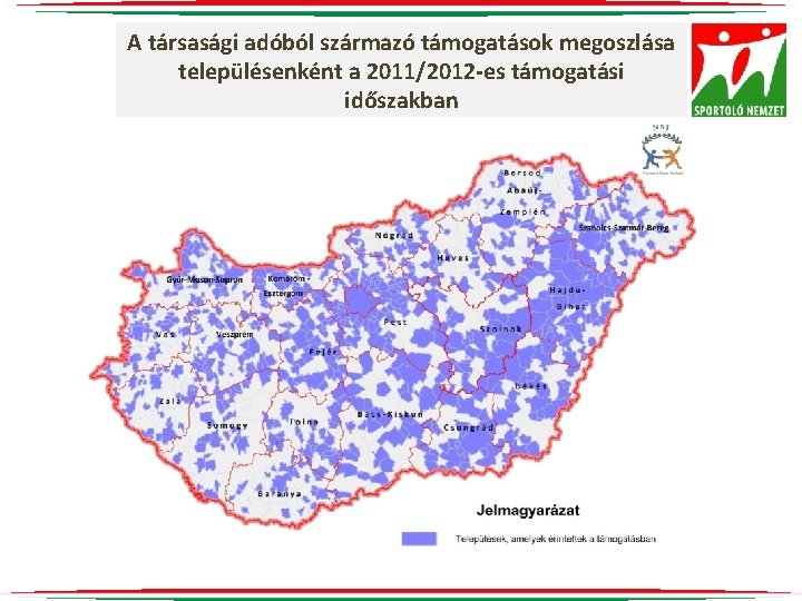 A társasági adóból származó támogatások megoszlása településenként a 2011/2012 -es támogatási időszakban 