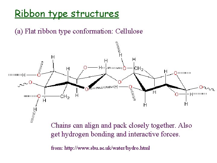 Ribbon type structures (a) Flat ribbon type conformation: Cellulose Chains can align and pack