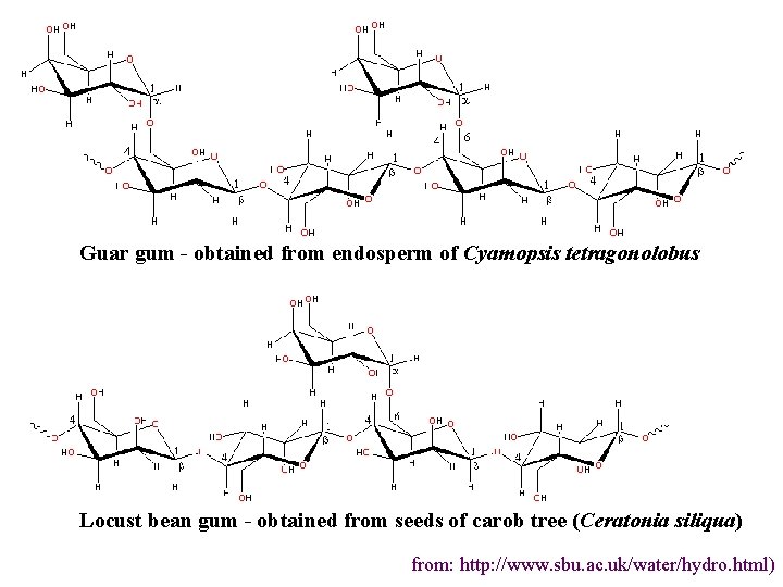 Guar gum - obtained from endosperm of Cyamopsis tetragonolobus Locust bean gum - obtained