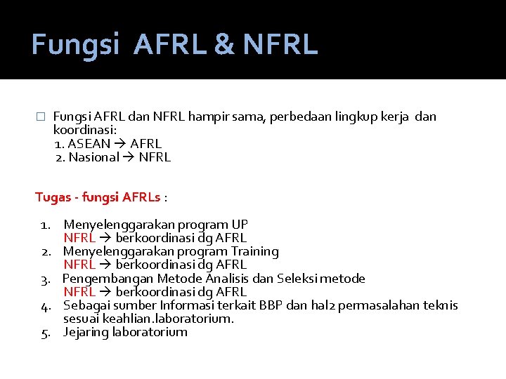 Fungsi AFRL & NFRL � Fungsi AFRL dan NFRL hampir sama, perbedaan lingkup kerja