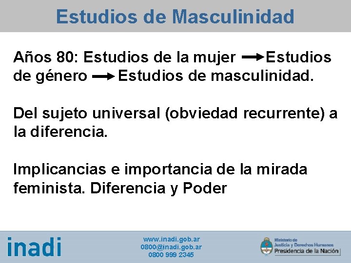 Estudios de Masculinidad Años 80: Estudios de la mujer Estudios de género Estudios de