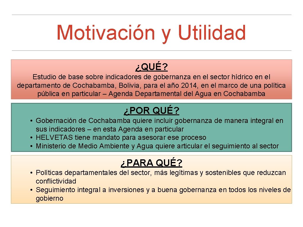 Motivación y Utilidad ¿QUÉ? Estudio de base sobre indicadores de gobernanza en el sector