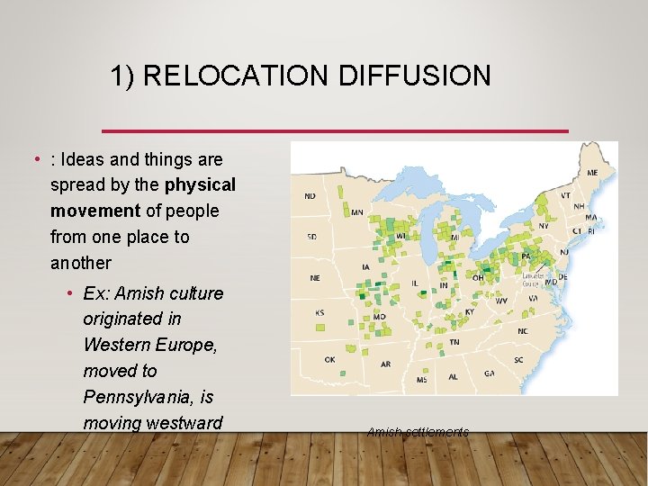 1) RELOCATION DIFFUSION • : Ideas and things are spread by the physical movement