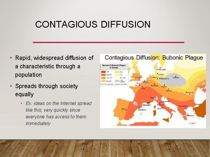 CONTAGIOUS DIFFUSION • Rapid, widespread diffusion of a characteristic through a population • Spreads