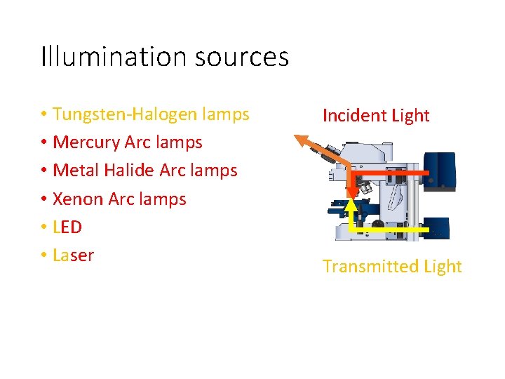 Illumination sources • Tungsten-Halogen lamps • Mercury Arc lamps • Metal Halide Arc lamps