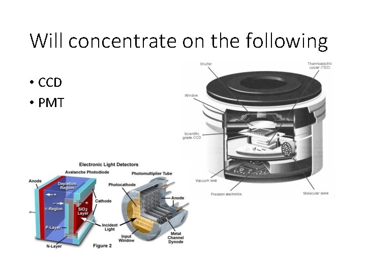 Will concentrate on the following • CCD • PMT 