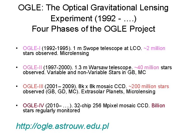 OGLE: The Optical Gravitational Lensing Experiment (1992 - …. ) Four Phases of the