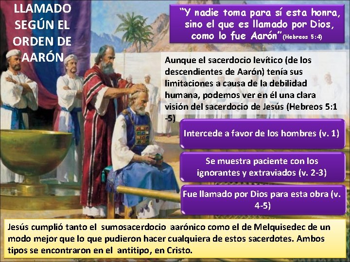 LLAMADO SEGÚN EL ORDEN DE AARÓN “Y nadie toma para sí esta honra, sino