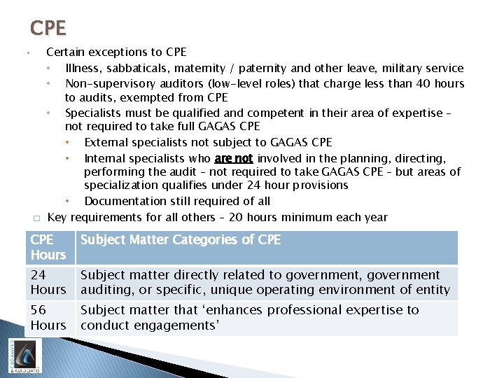 CPE • � Certain exceptions to CPE • Illness, sabbaticals, maternity / paternity and