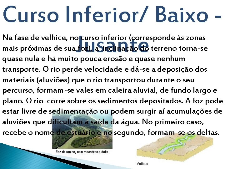 Curso Inferior/ Baixo Jusante Na fase de velhice, no curso inferior (corresponde às zonas