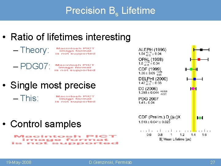 Precision Bs Lifetime • Ratio of lifetimes interesting – Theory: – PDG 07: •