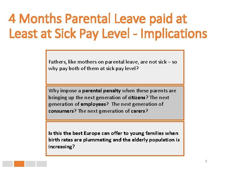 4 Months Parental Leave paid at Least at Sick Pay Level - Implications Fathers,