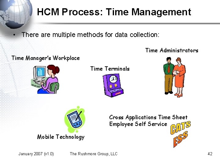 HCM Process: Time Management • There are multiple methods for data collection: Time Administrators