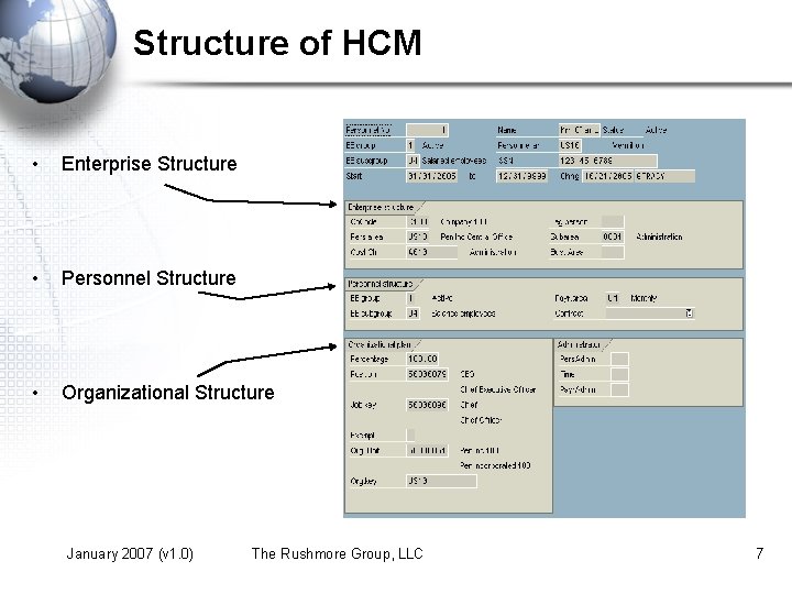 Structure of HCM • Enterprise Structure • Personnel Structure • Organizational Structure January 2007