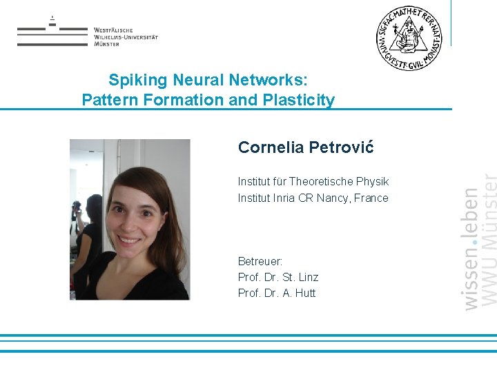 Spiking Neural Networks: Pattern Formation and Plasticity Cornelia Petrović Institut für Theoretische Physik Institut