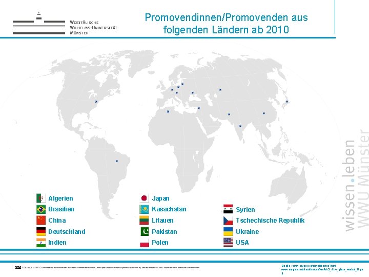 Promovendinnen/Promovenden aus folgenden Ländern ab 2010 Algerien Japan Brasilien Kasachstan Syrien China Litauen Tschechische