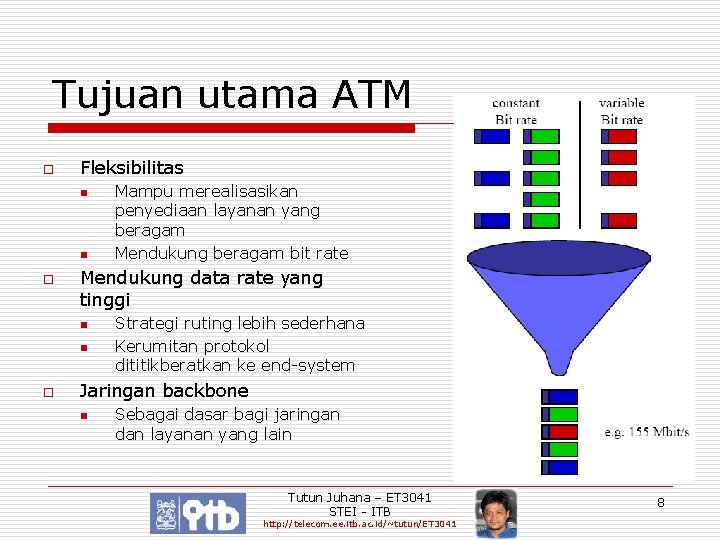 Tujuan utama ATM o Fleksibilitas n n o Mendukung data rate yang tinggi n