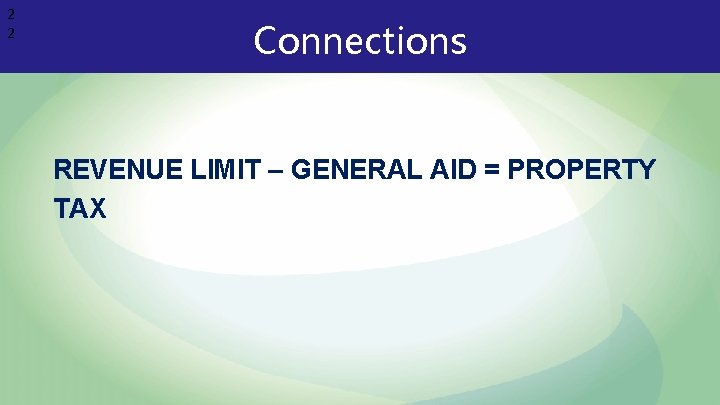 2 2 Connections REVENUE LIMIT – GENERAL AID = PROPERTY TAX 