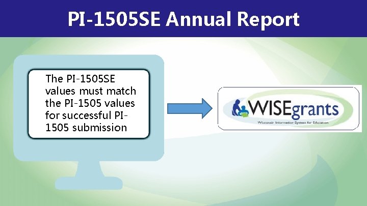 PI-1505 SE Annual Report The PI-1505 SE values must match the PI-1505 values for