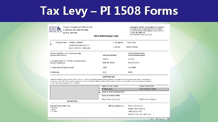 Tax Levy – PI 1508 Forms 