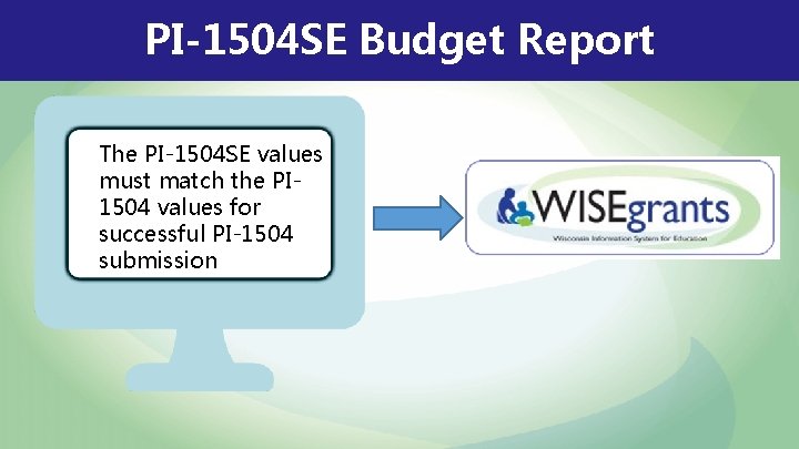 PI-1504 SE Budget Report The PI-1504 SE values must match the PI 1504 values