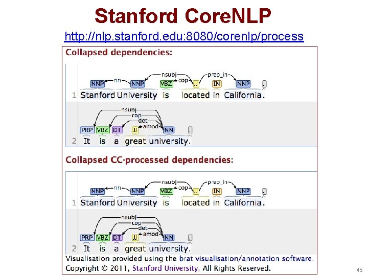 Stanford Core. NLP http: //nlp. stanford. edu: 8080/corenlp/process 45 