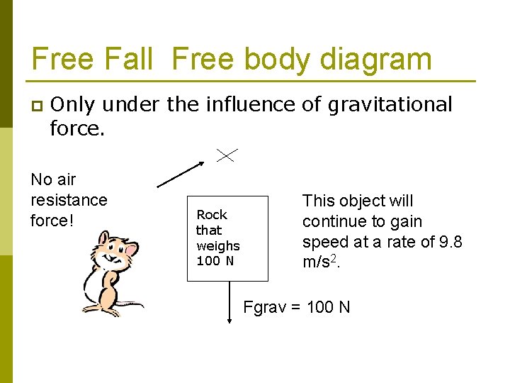 Free Fall Free body diagram p Only under the influence of gravitational force. No