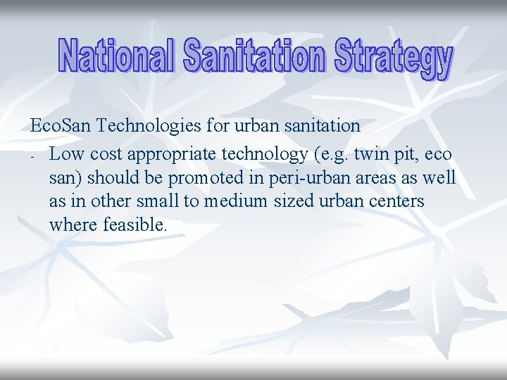 Eco. San Technologies for urban sanitation - Low cost appropriate technology (e. g. twin