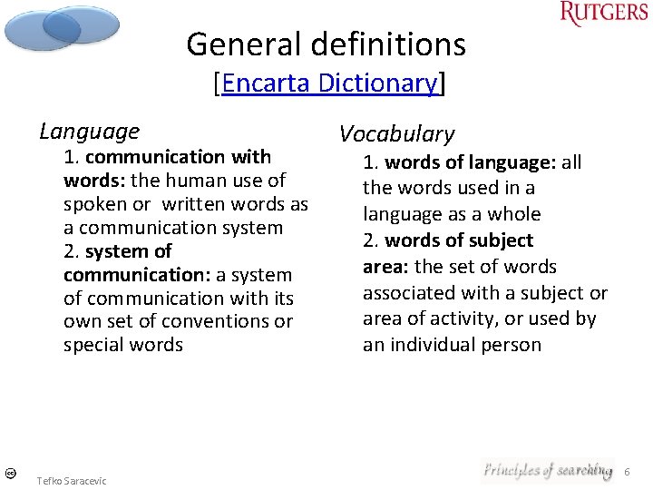 General definitions [Encarta Dictionary] Language 1. communication with words: the human use of spoken